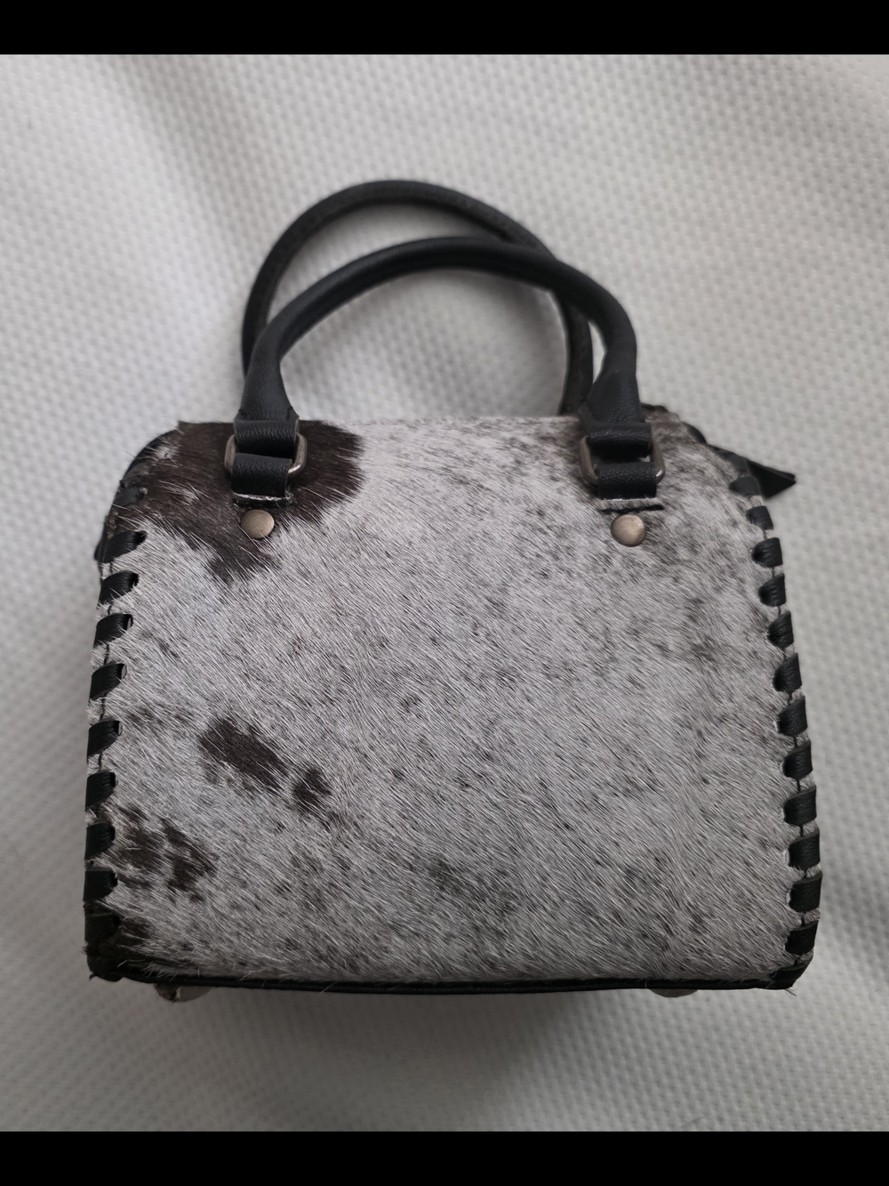 Classic Gray Cowhide Satchel Handbag